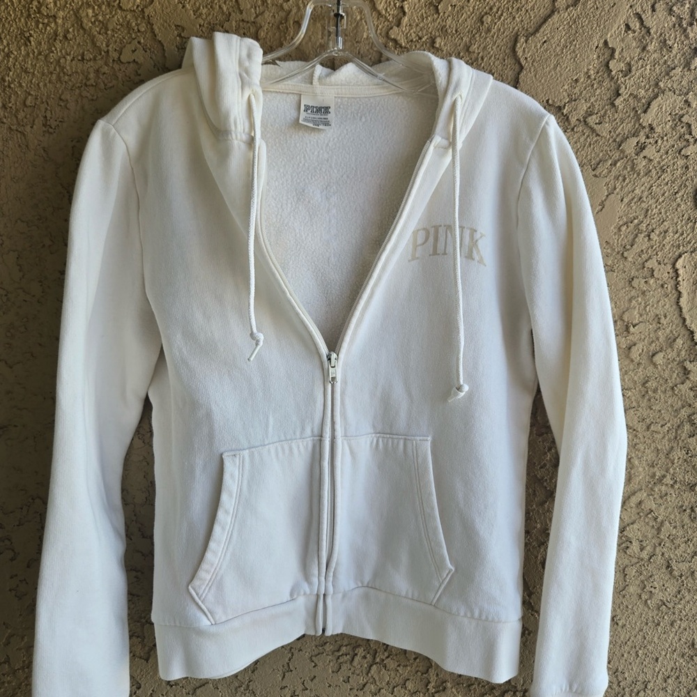 Victoria’s Secret PINK White Zip Hoodie | Love Pink Logo | Size Small